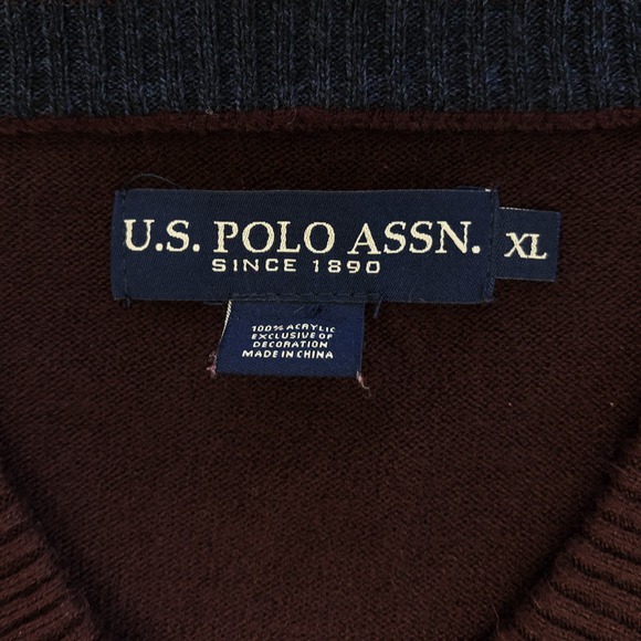 US Polo Assn Sweater Mens XL Striped Acrylic V-Neck Long Sleeve Pullover Casual - Picture 3 of 8